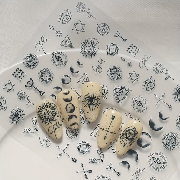 High-End Retro Nail Stickers with Relief Laser Technology - Gothic Punk Style, Star and Moon Totems, Eye Patterns for DIY Nail Art