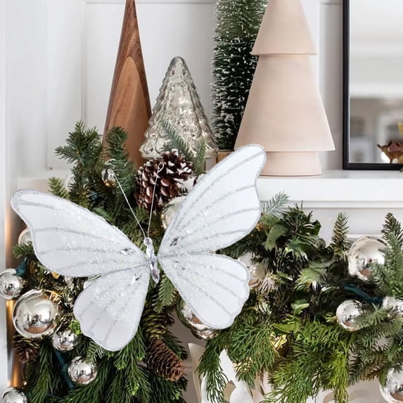 High End Silver Butterfly Christmas Tree Ornament, Mesh Hollow Double-layer Decoration, for Tree, Wreath, and Wall Decor, Exquisite and Gorgeous