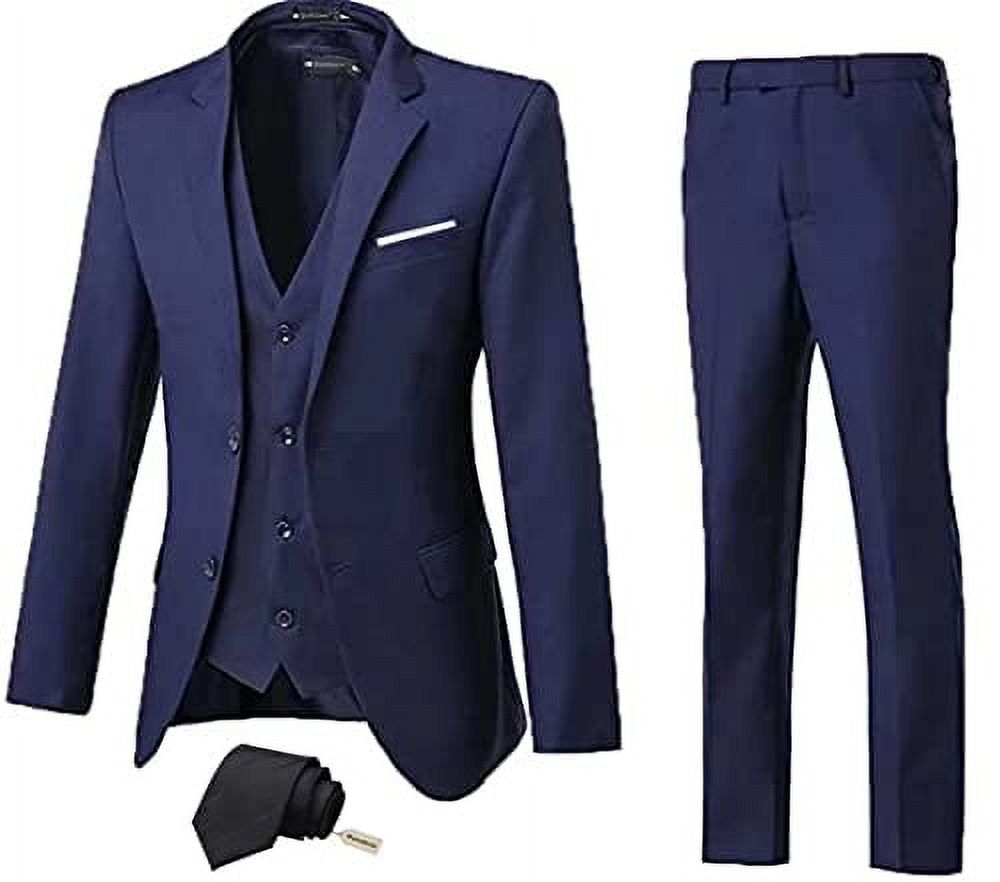 HighEnd Suits Men Suit 3 Pieces Slim Fit, Navy Blue Groomsmen Suit