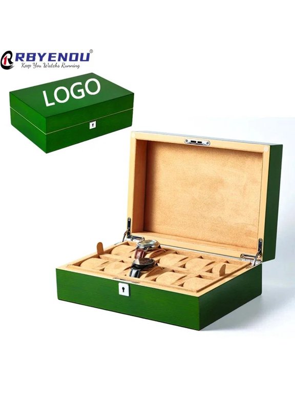 High End Watch Storage Case Box 10 slots Green Storage Watch Jewelry Collection Box Luxury Packaging Box Customization logo