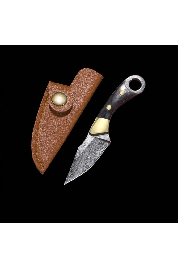 High End Wood Handle Keychain Tool 3.5 Inch Pocket Knife with Hollow Carvings, Brass & Wood Outdoor Multi Tool for Men EDC, Brown 1PC