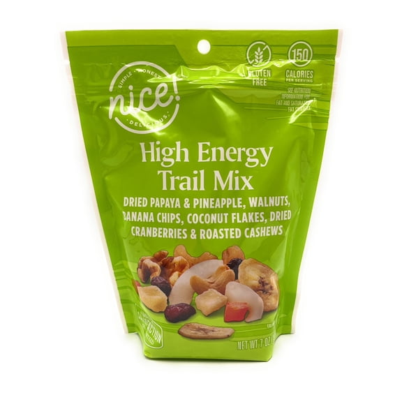 High Energy Gluten Free Trail Mix, Dried Papaya & Pineapple, Walnuts, Banana Chips, Coconut Flakes, Dried Cranberries & Cashews  Crunchy Snack, Nice 7oz Bag
