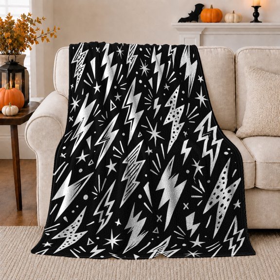 High Energy Lightning Bolt Pattern, Dramatic Celestial Art Scene, Warm Flannel Blanket for Home Library and Reading Nook, Celestial Art Lovers Thanksgiving Gift, Celestial Home Decor