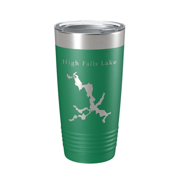 High Falls Lake Map Tumbler Travel Mug Insulated Laser Engraved Coffee Cup Georgia 20 oz Green