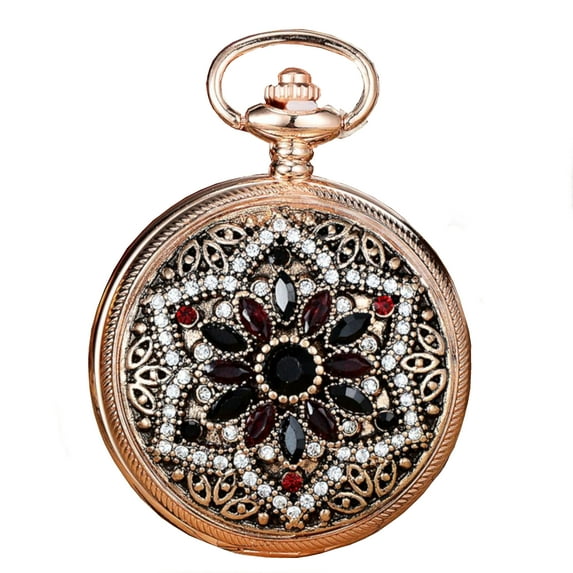 High-Fashion Anti-Tarnish Vintage Rose Gold Crystal Stone Design Pocket Watch-SPW-3