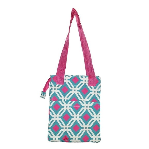 High Fashion Print Insulated Water Resistant Lunch Bag Cooler Tote (Blue with Pink Graphic)