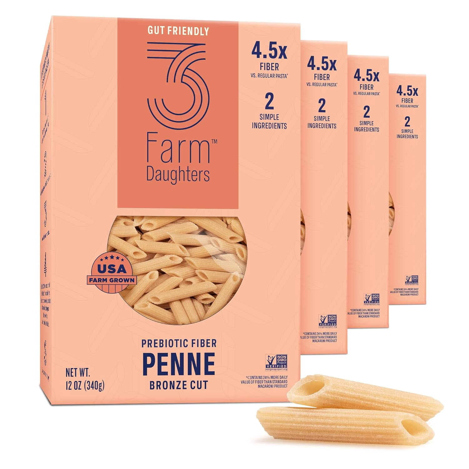 High Fiber Pasta Penne Pack, Low GI, Non GMO Penne Pasta Noodles, Low