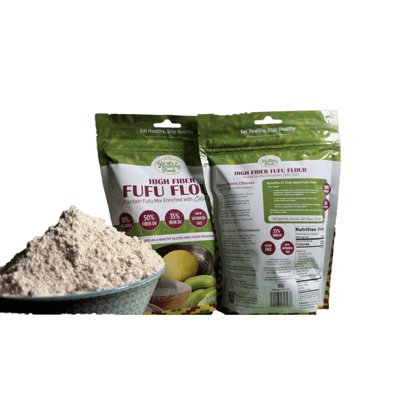 Adonai Healthy Food High Fiber Plantain Fufu Flour Enriched with Chia Seeds 1-Count 21oz (600g