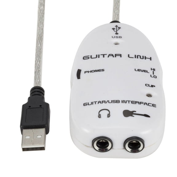 High Fidelity Guitar to USB Interface Link Cable Adapter Audio Recorder Connector for PC and Mac Computer, 24.00 inches / 60.96 cm White Musical instrument Wire