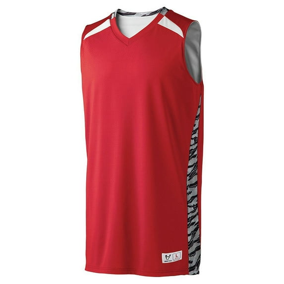 High Five 2XL Adult Printed Campus Reversible Jersey Scarlet/Fragment Print/White 332420