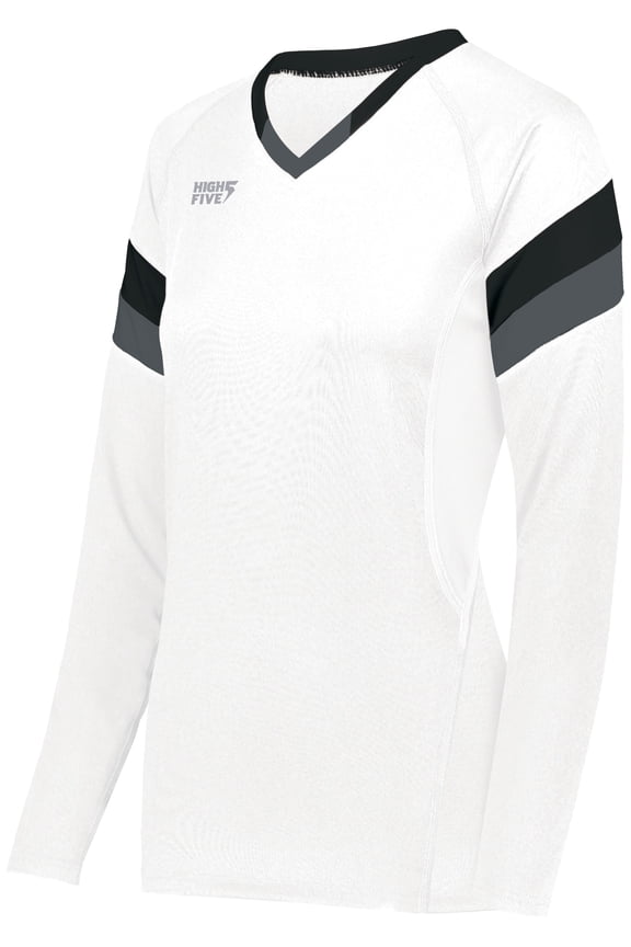 2XL Ladies TruHit Tri-Color Long Sleeve Jersey White/Black/Graphite 342242