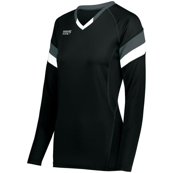 High Five 3XL Ladies TruHit Tri-Color Long Sleeve Jersey Black/Graphite/White 342242