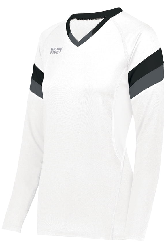 3XL Ladies TruHit Tri-Color Long Sleeve Jersey White/Black/Graphite 342242