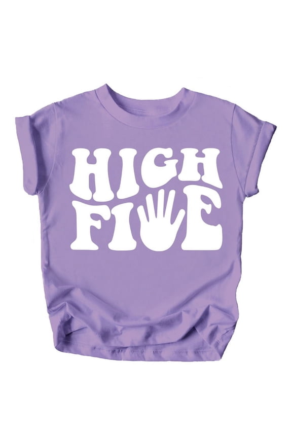 High Five 5th Birthday Groovy Birthday Shirt for Toddler & Youth Boys & Girls Purple Shirt 5-6