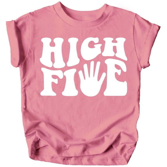 High Five 5th Birthday Groovy Birthday Shirt for Toddler & Youth Boys & Girls White on Mauve Shirt 4T