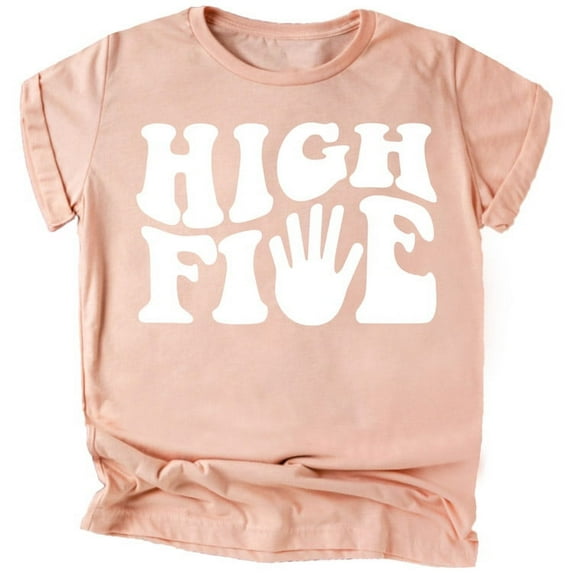 High Five 5th Birthday Groovy Birthday Shirt for Toddler & Youth Boys & Girls White on Peach Shirt 4T