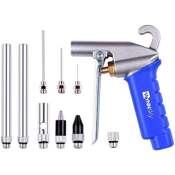High Flow Air Blow Gun with 9 PCS Blower Tips, 6 inch Extensions, Needle and Rubber Tip, Xtreme Flow Nozzle, Adaptor, 120PSI Working Pressure, Air Compressor Accessories Kit, Cleaning Air Tool
