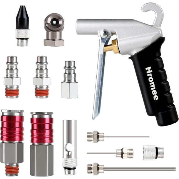 High Flow Air Blow Gun Kit with Nozzles Tips and Extensions, 13 Pieces Air Compressor Accessory Tools with Couplers and Plugs