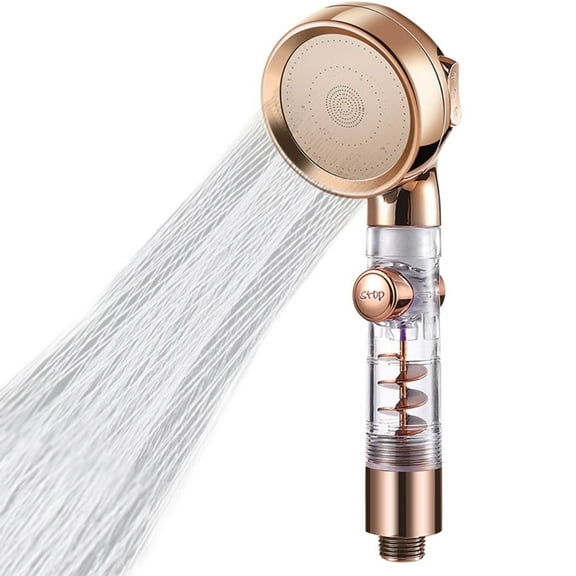 High Flow Shower Heads, 3 Modes Shower Heads Supercharged with Spray, Showerhead Built-in turbine to Clean Tub, Tile & Pets, Water Saving Shower with ON/OFF Switch (Gold)