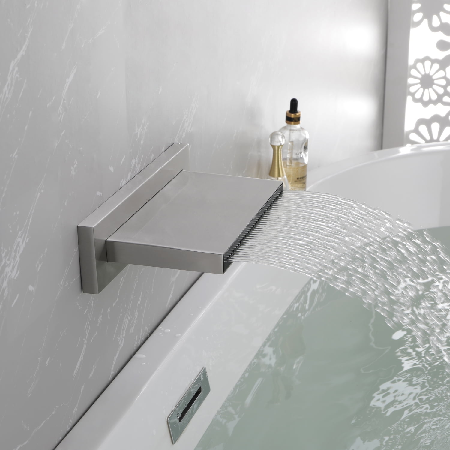 High Flow Waterfall Tub Faucet Wall Mount Tub Filler Spout for Bathroom