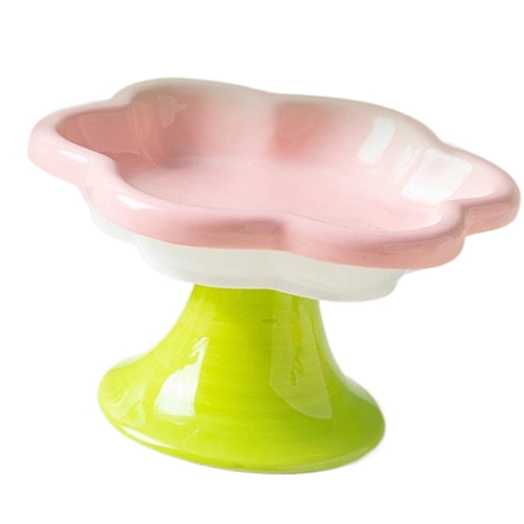 High Foot Ceramic Cats Bowl with Flower Shape Designs for Comfortable Eating and Spill Prevention Cats Feeding Bowl