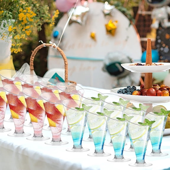 High Foot Dessert Cups,Disposable Ice Cream Wine Glasses,Pudding Champagne Cups,Elegant Clear Plastic Stemware,Party Tableware Cups,Multi Functional Drink Cups,Portable Disposable Cups