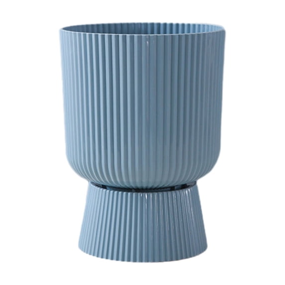 High-Footed Plastic Flower Pot, Modern Stripe Design Lightweight Self-Watering Planter with Detachable Base for Indoor Potted Plants & Home Decor