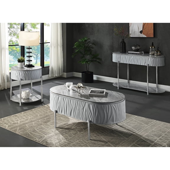High Gloss Chrome Finish Coffee Table / With Functional Drawer / Modern Oval & Round Shapes
