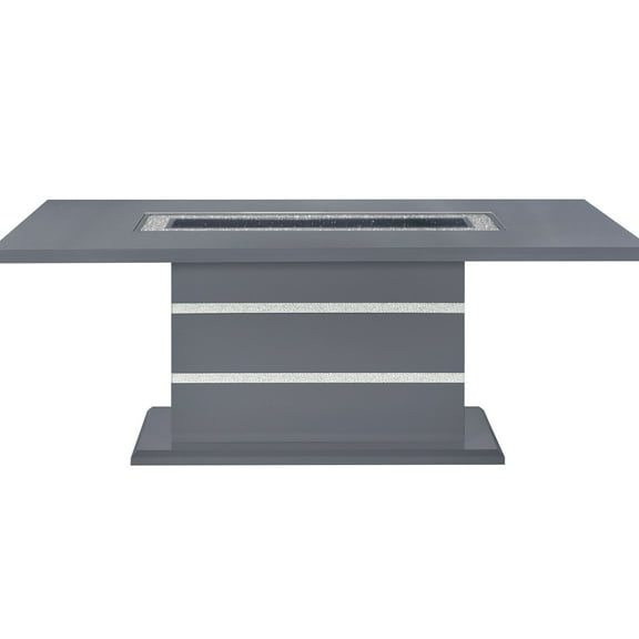 High Gloss Dark Grey Table With Rectangular Shape And Glass Center Gray Dining Acrylic Glitter Decor Glossy Finish