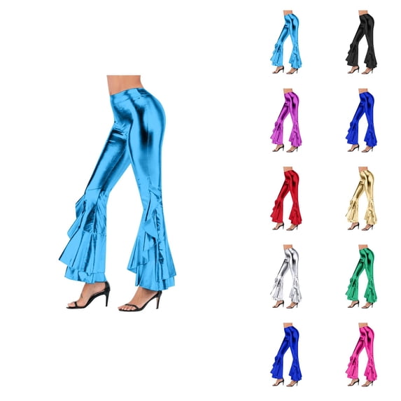 High Gloss Flared Pants Elegant Casual Trousers With Asymmetric Hem Wide Leg Bootcut Design For Stage Performance And Daily Wear
