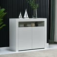 High Gloss Kitchen Sideboard Cupboard w/ LED Light Buffet Storage