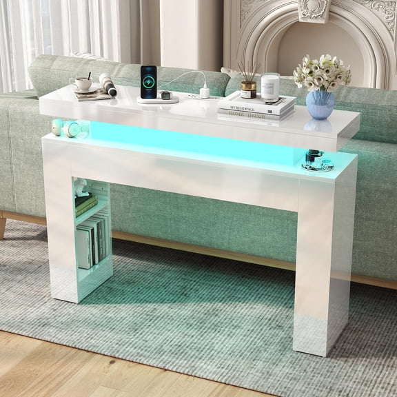 High Gloss LED Console Table, Behind Couch/Sofa Table, White