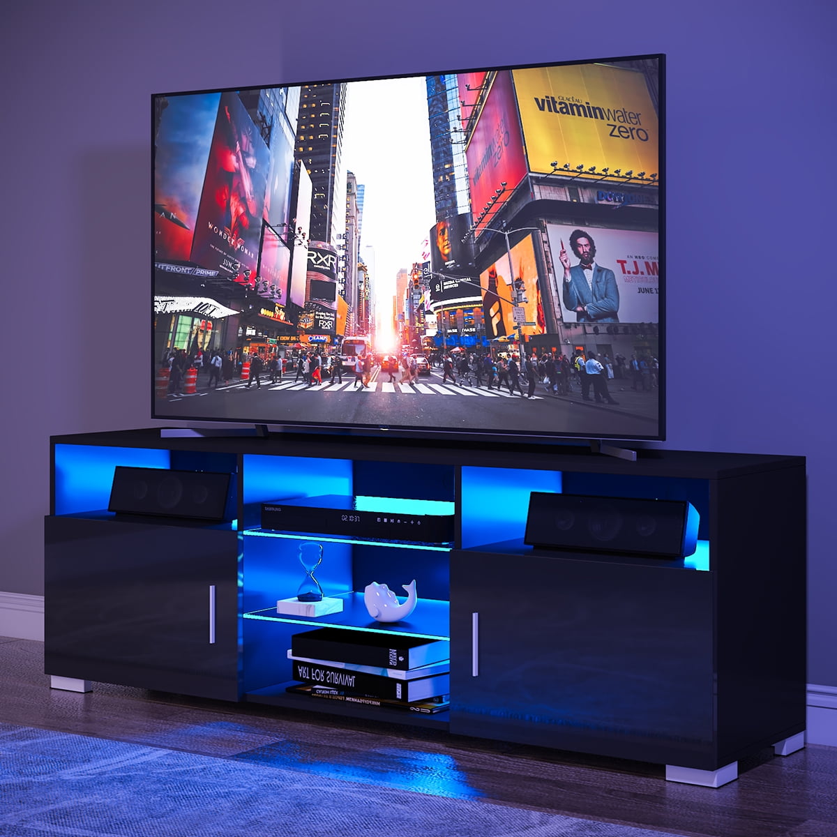 High Gloss LED TV Stand with LED Light TV Console Storage Cabinet Modern Entertainment Center Walmart