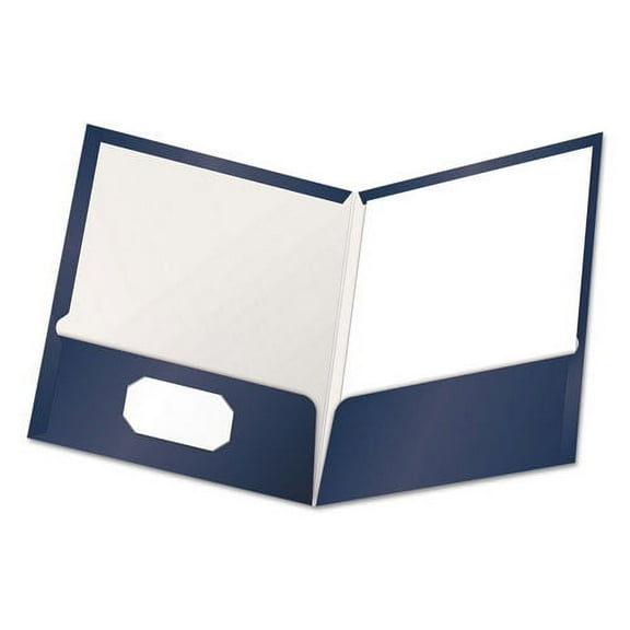 "High Gloss Laminated Paperboard Folder, 100-Sheet Capacity, 11 X 8.5, Navy, 25/box | Bundle of 2 Boxes"
