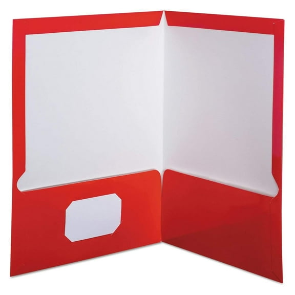 High Gloss Laminated Paperboard Folder, 100-Sheet Capacity, Red, 25/Box