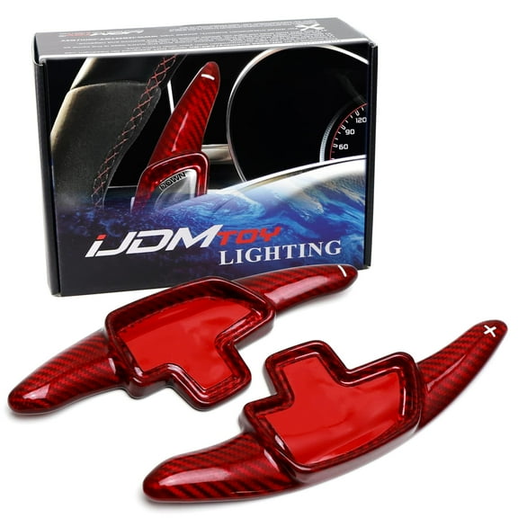 High Gloss Red Genuine Carbon Fiber Larger Paddle Shifter Extensions For Mercedes-Benz: 2015-up C-Class CLA-Class, 2016-up E-Class GLC-Class GLA-Class