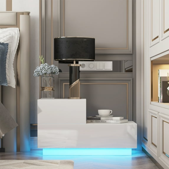 High Gloss UV LED Nightstand, with RGB LED Backlight