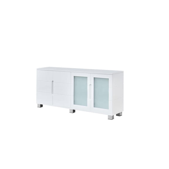 High Gloss White 4 Door Wood Cabinet Server with Frosted Glass Doors