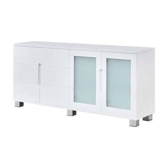 High Gloss White 4 Door Wood Cabinet Server with Frosted Glass Doors