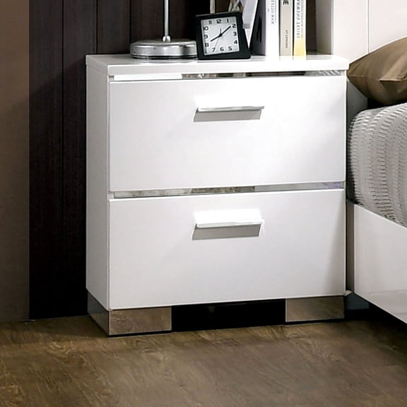 High Gloss White Bedside Table / Bedroom Upgrade / Chrome Handles for Elegance