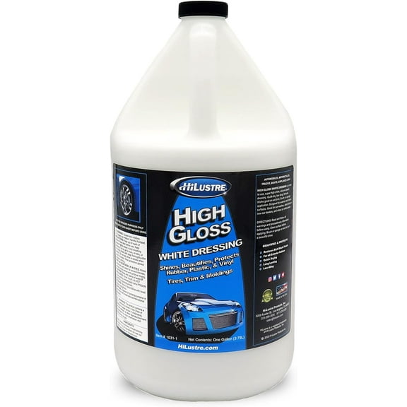 High Gloss White Dressing, Vinyl, Rubber, and Plastic Restorer for A Super Shine Finish, Back to Black Trim, Mold, and Tire Dressing, Quick Dry, Low Sling Formula, Bubblegum Scent, 1 Gallon