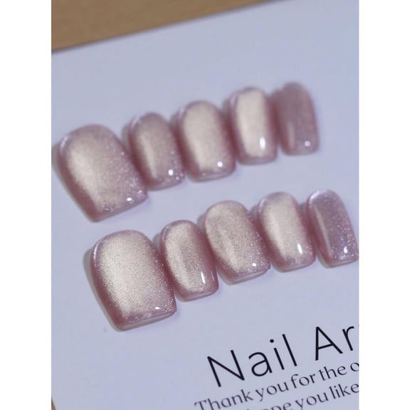 High Glossy Cat's Eye Press On Nails 100% Handmade Fake Nails Short Quare 10pcs Nail Tips Glass Spar Cat's Eye Nail Stickers Tips Usable For Daily Life And Party Gift Nail Supplies