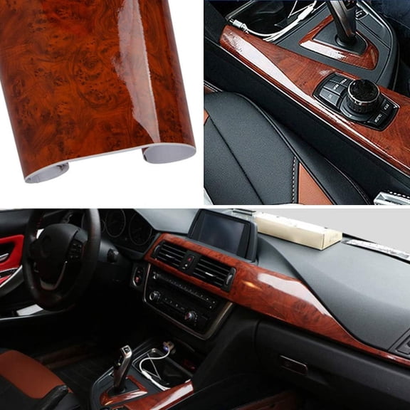 High Glossy Wood Grain Vinyl Wrap Sticker Decal Car Internal Wraps Self Adhesive DIY Film, Waterproof Wrap Roll Without Bubble, 100x 40cm/39.4x15.7in