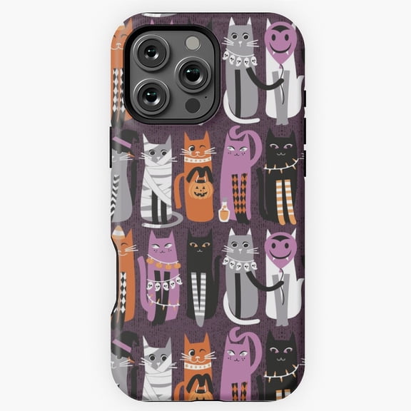 High Gothic Halloween Cats beet color background orange grey purple white and black kittens Phone Case for iPhone 16 15 14 13 12 11 Pro Max M5912405