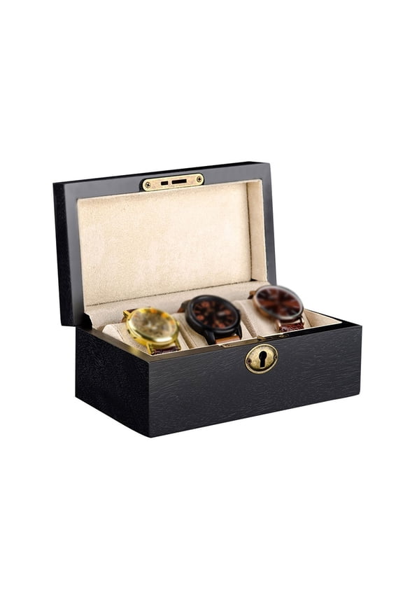 High Grade Black Watch Storage Box Jewelry Display Box 3 Watch Storage Boxes with Lock (excluding Watches)