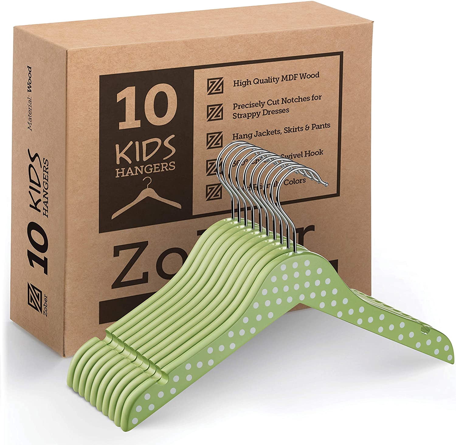 High-Grade Children's Wooden Hangers (10 Pack) Durable Baby Wooden Hangers for Nursery - Cute & Charming Design Kids Clothes Hangers with Notches, 360° Hook - Toddler Wood Hangers for Jackets Etc