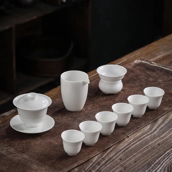 High Grade Chinese Tea Set Kung Fu TeaSet Ceramic White Jade Portable Teapot Porcelain Teaset Gaiwan Tea Cups Of Tea Ceremony