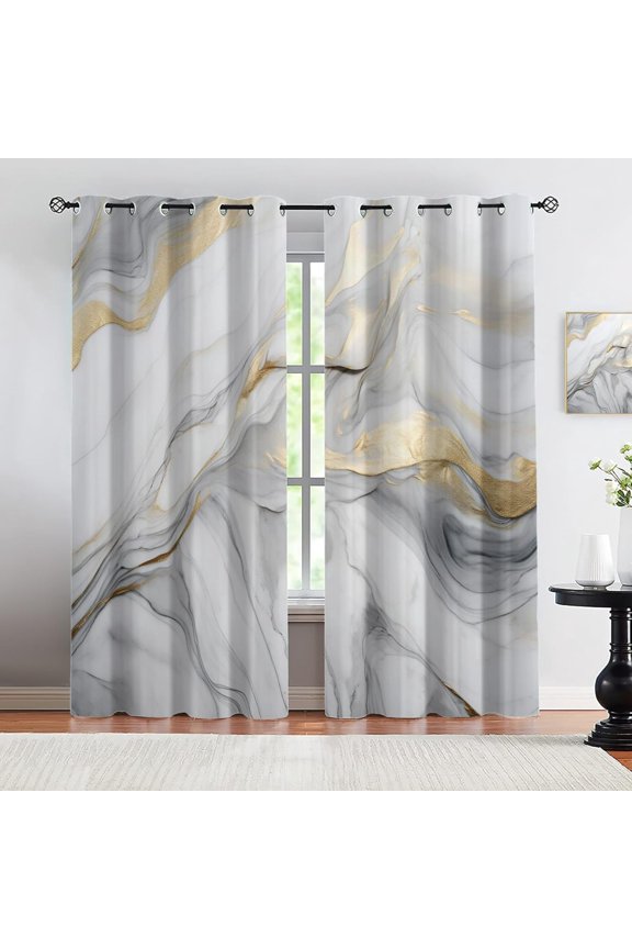 High-Grade Gray Curtains, Gray-Gold Marble Curtains For Living Room Light Luxury Marble Curtain For Bedroom Room Divider 38"W x 45"L (Pack of 2)