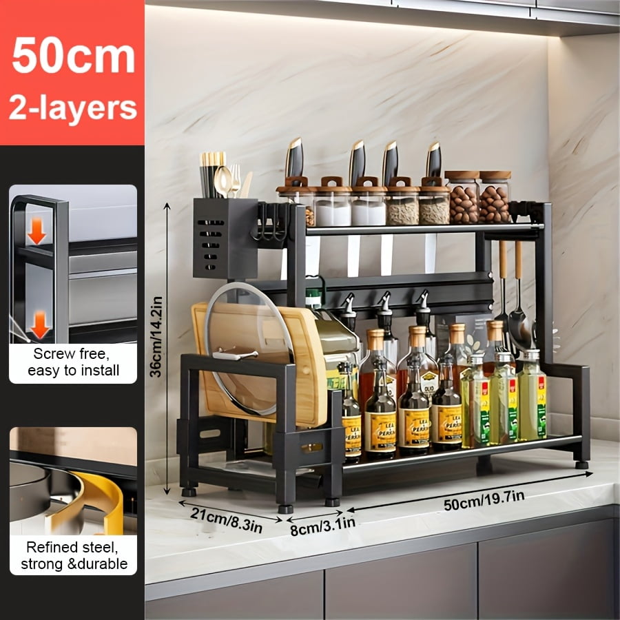 High-Grade Steel Multi-Layer Kitchen Storage Rack - With Hanger ...