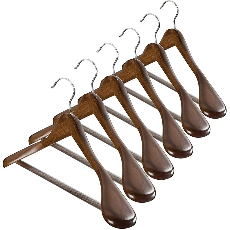 High Grade Wide Shoulder Wooden Hangers 10 Pack with Non Slip